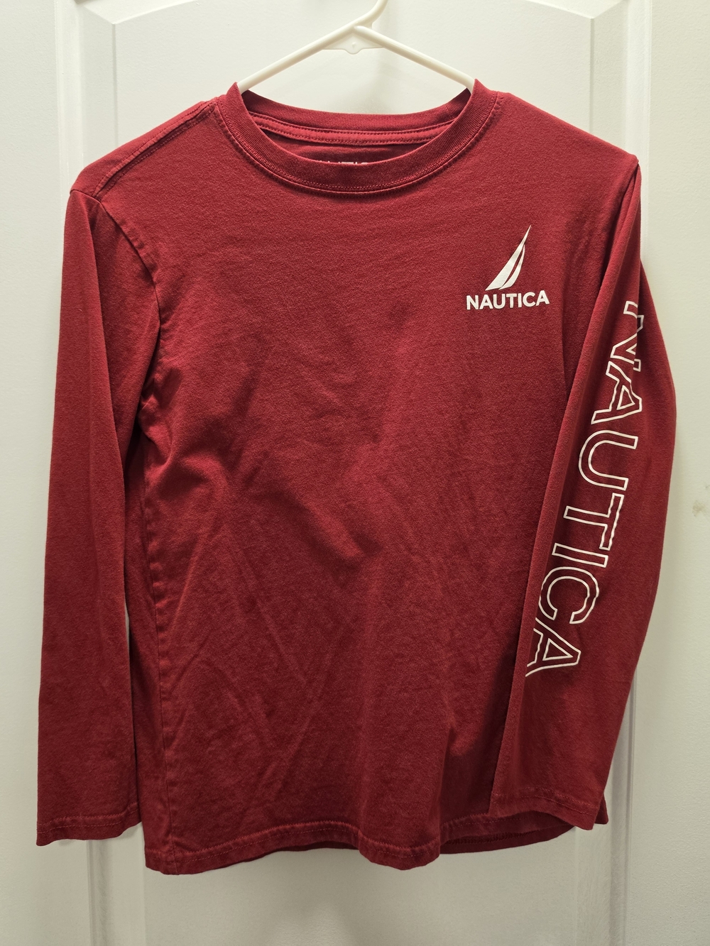 Nautica Kids Long Sleeve Logo Tee in Deep Red with White Accents